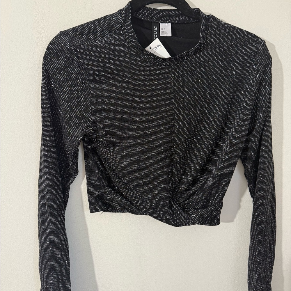 H&M- Black and Silver Tie Front Crop Top